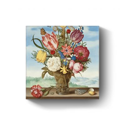 Boeket bloemen op een richel  door Ambrosius Bosschaert de Oude