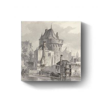 Gezicht op de hoofdtoren te Hoorn door Johannes Bosboom