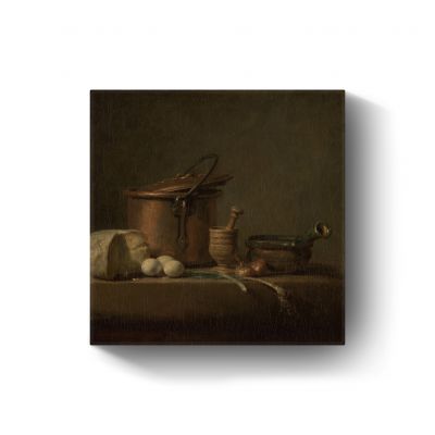 Stilleven met koperen ketel, kaas en eieren door Jean Baptiste Siméon Chardin